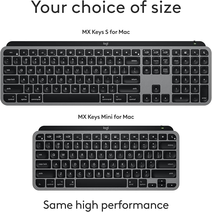 Logitech MX Keys Mini for Mac Minimalist Wireless Keyboard, Compact, Bluetooth, Backlit Keys, USB-C, Tactile Typing, Compatible with MacBook Pro & Air,iMac,iPad - Space Grey