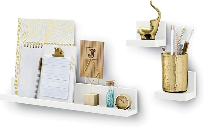 Command Display Ledges, Holds up to 2 lb, Quartz, 2 Ledges with 8 Medium Strips, Damage-Free Hanging Floating Shelf with Adhesive Strips, Personalize Living Room, Bedroom, Kids Room or Office