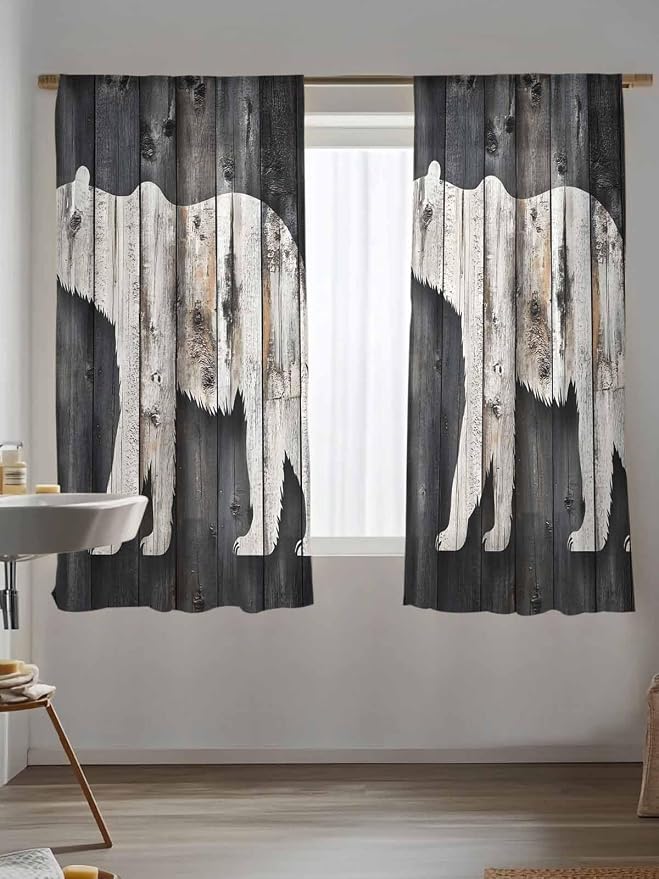 Sheer Curtains 72 Inches Long, Farmhouse Country Vintage Wood Grain Privacy
