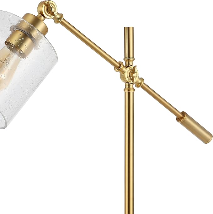 JONATHAN Y 23" Brass Gold 1-Light Iron and Seeded Glass Task Lamp, Modern Industrial Adjustable Desk Lamp with USB Charging Port for Home Office, UL Listed, LED Bulb Included JYL3082A
