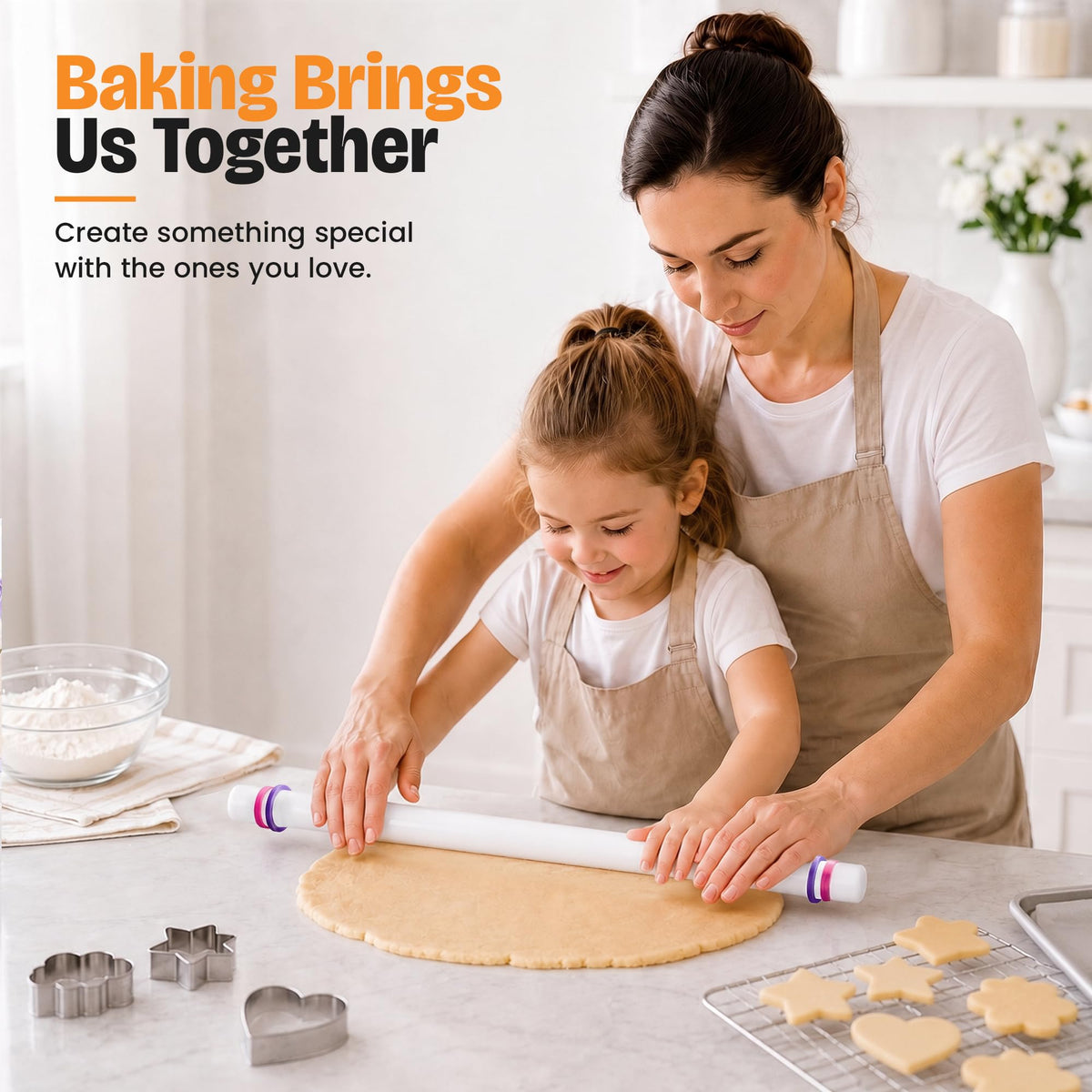 Bakerpan Fondant Roller Set - 3 Fondant Rolling Pins with Thickness Guide Rings for Fondant, Gum Paste, Sugar Paste & Cake Decorating - 19.5", 13" & 9"