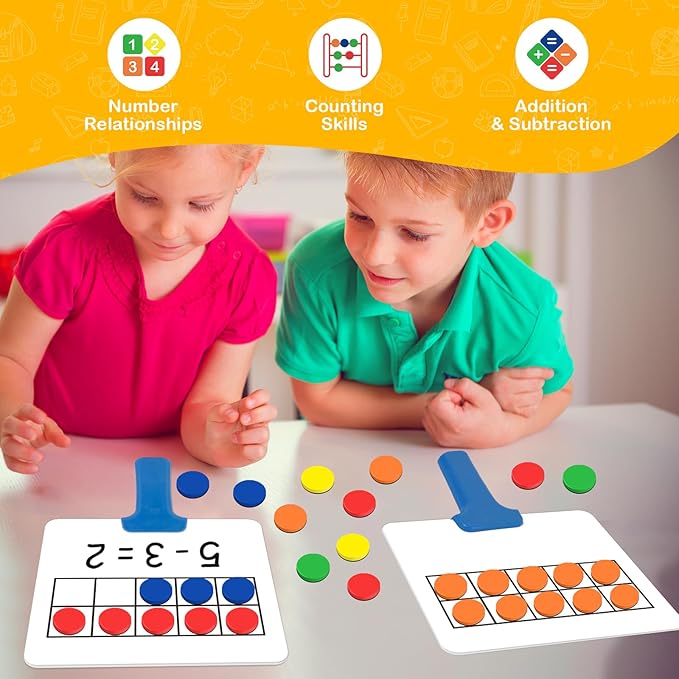 Magnetic Ten Frame Set,5 Dry Erase Paddles & 150 Math Counters,Counting Toys for Kids,Addition and Subtraction Games,Math Manipulatives 1st Grade,Kindergarten Preschool Classroom Must Haves