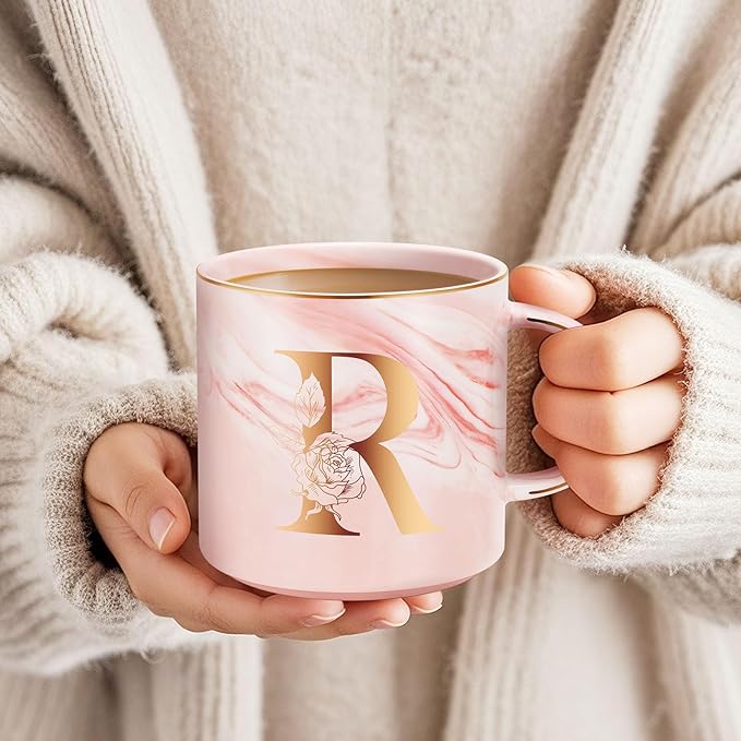 Personalized Gifts for Women Coffee Mug, Initial Customized Gift Monogrammed A-Z Coffee Mug 12 OZ, Christmas Anniversary Birthday Gifts for Women Mom Grandma Friend Sister Wife(R)