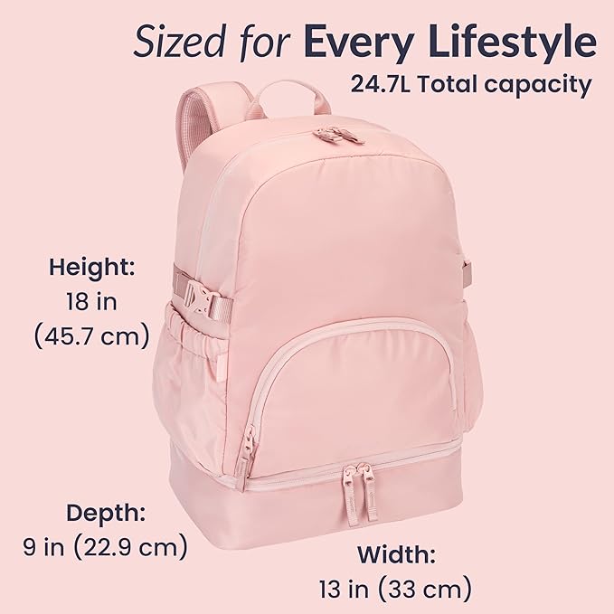 Bentgo 2-in-1 Adult Backpack & Insulated Lunch Bag – Lightweight, Water-Resistant Travel Backpack with 9 Compartments, Laptop Sleeve & Trolley Sleeve for Work & Everyday Use (Soft Blush)