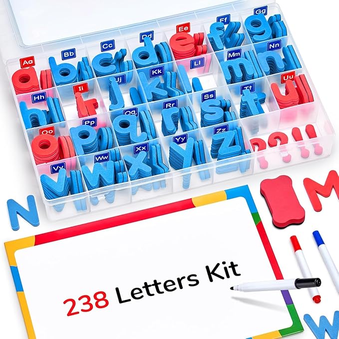 JoyCat Classroom Magnetic Letters Kit 234 Pcs with Double-Side Magnet Board - Foam Fridge Alphabet Letters for Kids Spelling and Learning-Pack of 10
