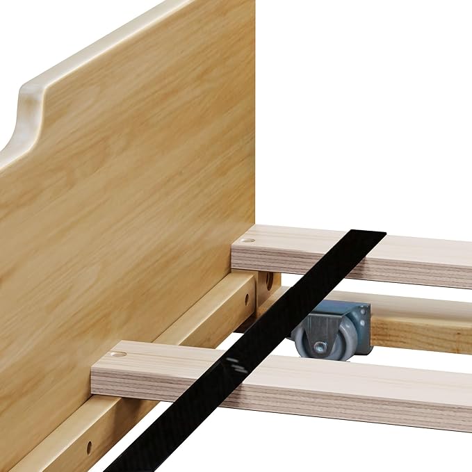 Max & Lily Full Bed, Wood Bed Frame with Headboard For Kids with Trundle, Slatted, Natural