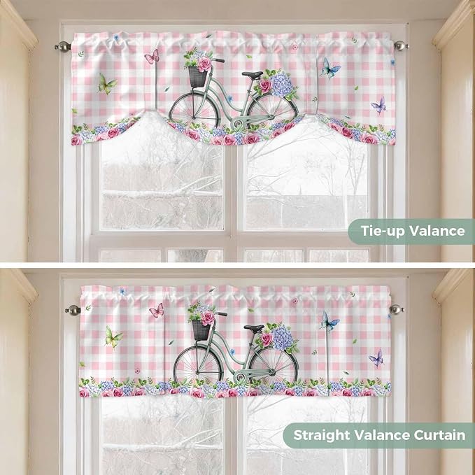 Spring Tie Up Valance Curtains for Windows, Kitchen Curtains Window Shades