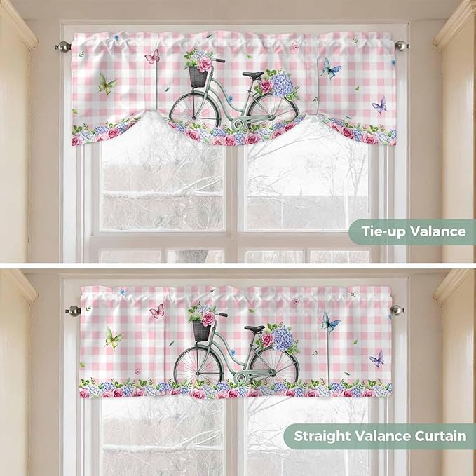 Spring Tie Up Valance Curtains for Windows, Kitchen Curtains Window Shades