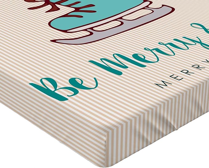 Ambesonne Christmas 2 Pack Fitted Sheet, Fox in Ice Skate Boot, Bed Cover All-Round Elastic Deep Pockets 2 Pieces, Package Contains 2 Queen Size Fitted Sheets, Beige Seafoam and Amber