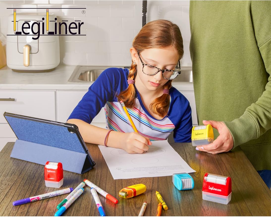 LEGILINER 1" Spaces Dashed Handwriting line, Rolling, self-Inking Stamp. Handwriting Practice Tool for Teachers/OT’s/Homeschool/Special Ed. Pre-K/Kindergarten/1st Grade Size with Broken Baseline.