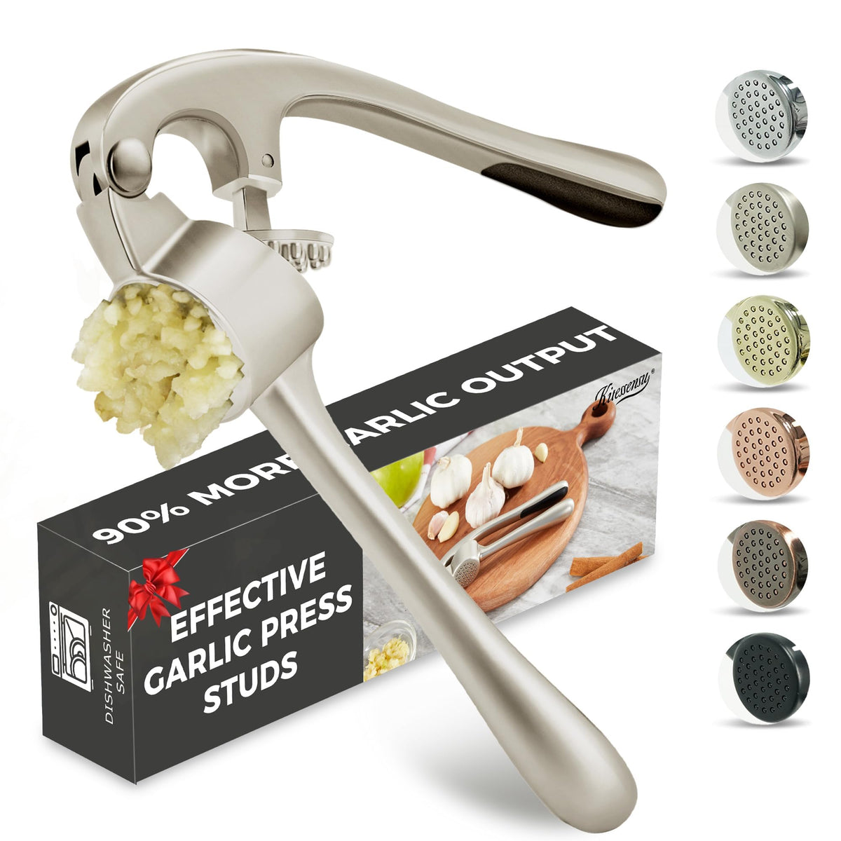 Premium Garlic Press, Professional Garlic Mincer, Easy to Squeeze and Clean, Rust Proof, Efficient Ginger Crusher - Sliver
