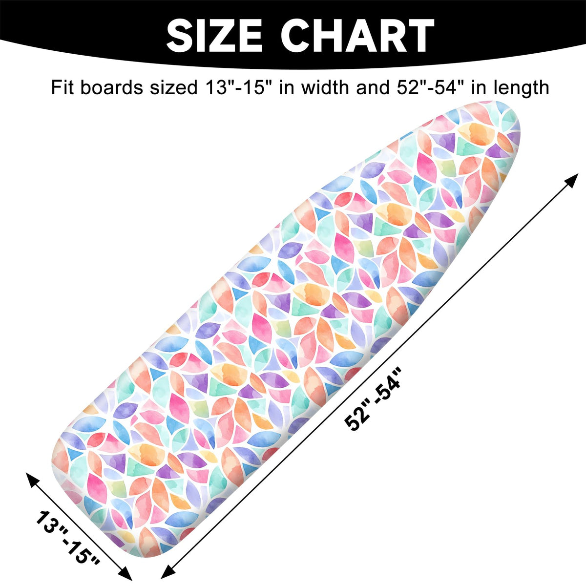Ironing Board Cover 15"x54", Standard Size Replacement Iron Board Covers with Thick Padding, Heavy Duty Non-Slip Board Cover Fitted with Elastic Edges and Velcro Straps