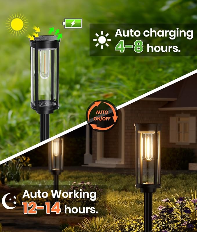 6 Pack Solar Pathway Lights Outdoor, Modern Super Brightness LED Solar Path Lights, IP65 Waterproof Garden Solar Powered Landscape Lighting for Outside Yard Garden Driveway Walkway Decor
