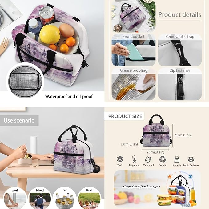 Galaxy Wolf Kids School Bookbag for Boys with Lunch Box Pencil Case, Lightweight Boys Backpack for School Large Kids Book Bag for Elementary Middle School Student, Purple