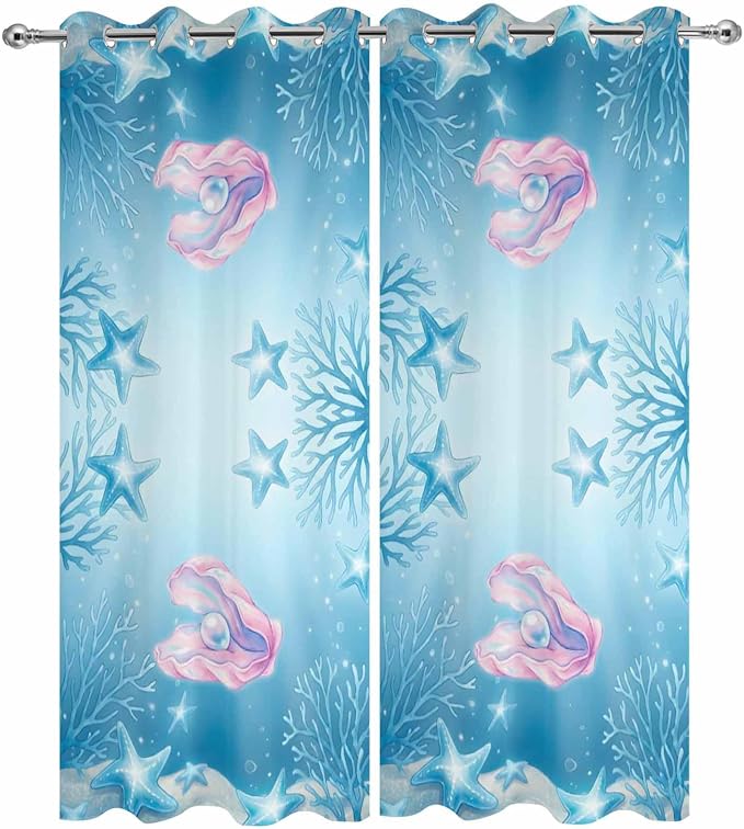 Ocean Shell Outdoor Curtains for Patio Corals Starfish Summer Marine Waterproof