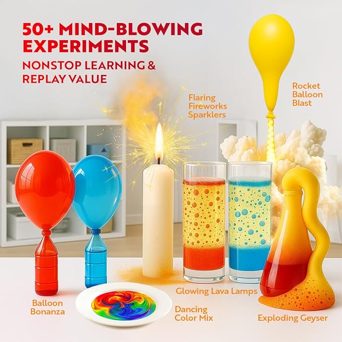 Playz Kaboom! 50+ Explosive Science Experiments Kit for Kids Age 8-12 with 25 Playz Lab Token Experiments - Chemistry Set STEM Learning & Educational Toys & Gifts for Boys, Girls, Teenagers & Kids