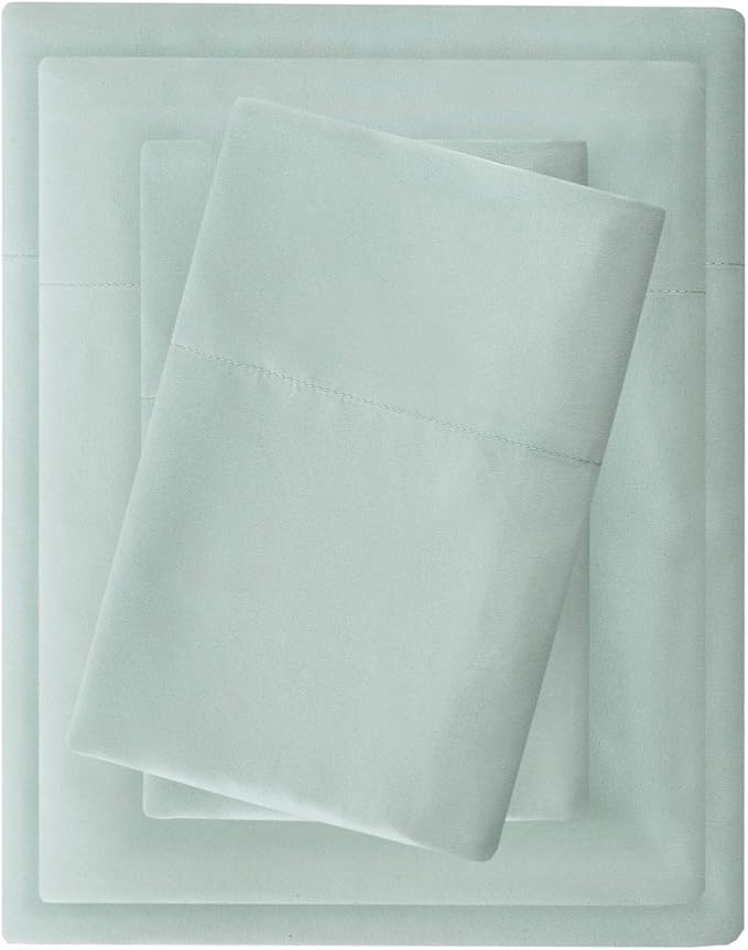 Madison Park 3M Microcell Bed Sheet Set Color Fast, Wrinkle and Stain Resistant, Soft Sheets with 16" Deep Pocket All Season, Cozy Bedding-Set, Matching Pillow Case, Queen, Seafoam, 4 Piece