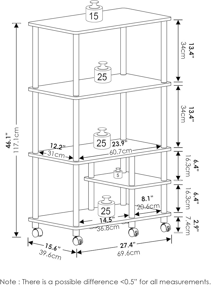 Furinno Turn-N-Tube 3-Tier Toolless Multipurpose Printer Stand Display Storage Shelf