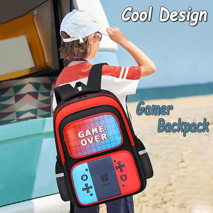 Kids Backpack For Boys, Gamer Boys Backpack with Lunch Box and Pencil Case For Children Teens Elementary Middle School, Mochilas Escolares Para Niños