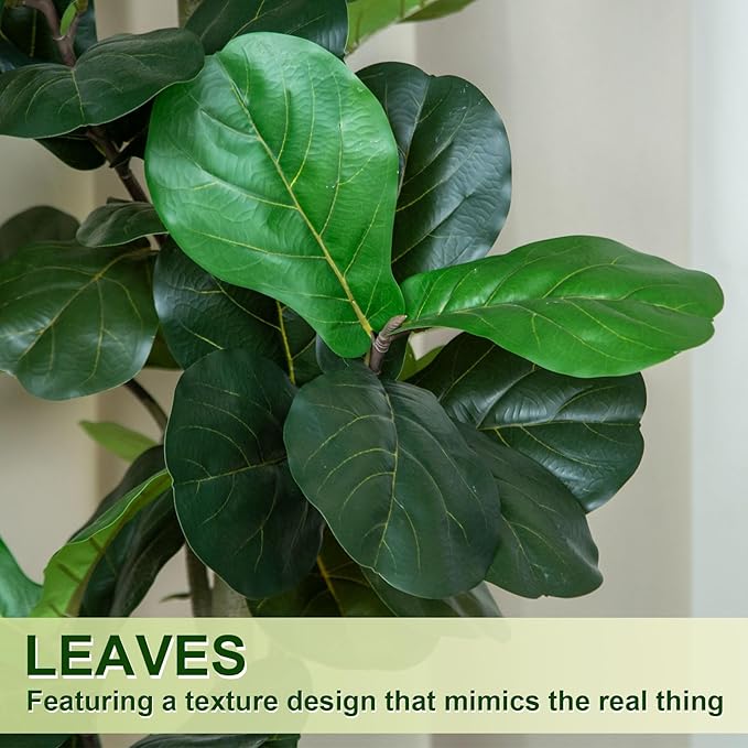 5FT Fiddle Leaf Fig Artificial Tree with White Planter Pot,Faux Floor Plant, Indoor and Outdoor Fake Plants for Home Office Decor