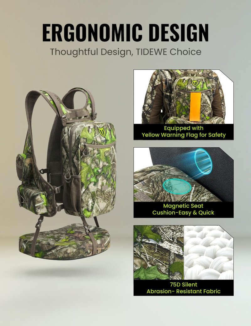 TIDEWE Vest with Seat, Lightweight Vest with Multi-Compartment Storage, Form-fitting Portable Backpack with 11 Adjustable Straps (Truetimber HTC Green)