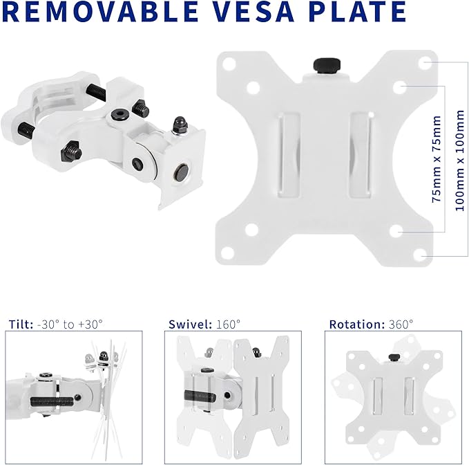 VIVO Steel Universal Bracket Pole Mount with Removable 75mm and 100mm VESA Plate, Fits up to 30 inch Screens, White, MOUNT-POLE01W