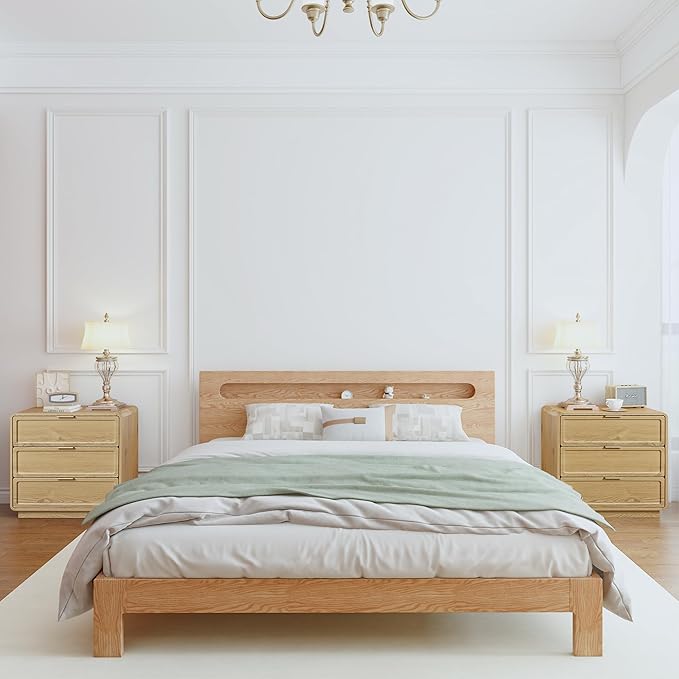 Modern Nightstand Set of 2 for Bedroom, 26'' Wide Wood 3 Drawers Bedside Table, Large Dresser w/Curved Profile Design, Side Table, End Table with Storage Drawers for Living Room, Entryway, Natural
