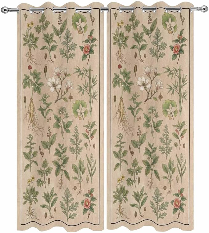 Vintage Outdoor Curtains for Patio Grass Herbal Botanical Garden Plants