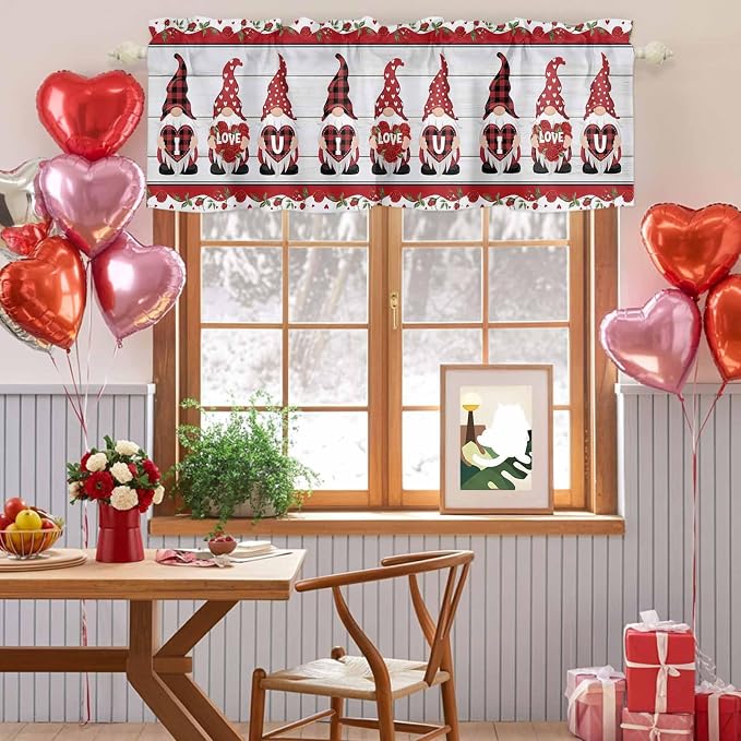 I Love U Valance Curtains for Kitchen, Valentine's Day Dwarf Romantic Wood