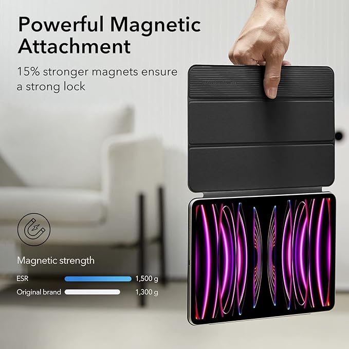 ESR for iPad Pro 12.9 6th/5th/4th Gen, iPad Air 13 Inch Case M3/M2 (2025/2024), Powerful Magnetic Attachment, Slim Trifold Stand Case, Supports Pencil Pro & Pencil (USB-C), Rebound Series, Black