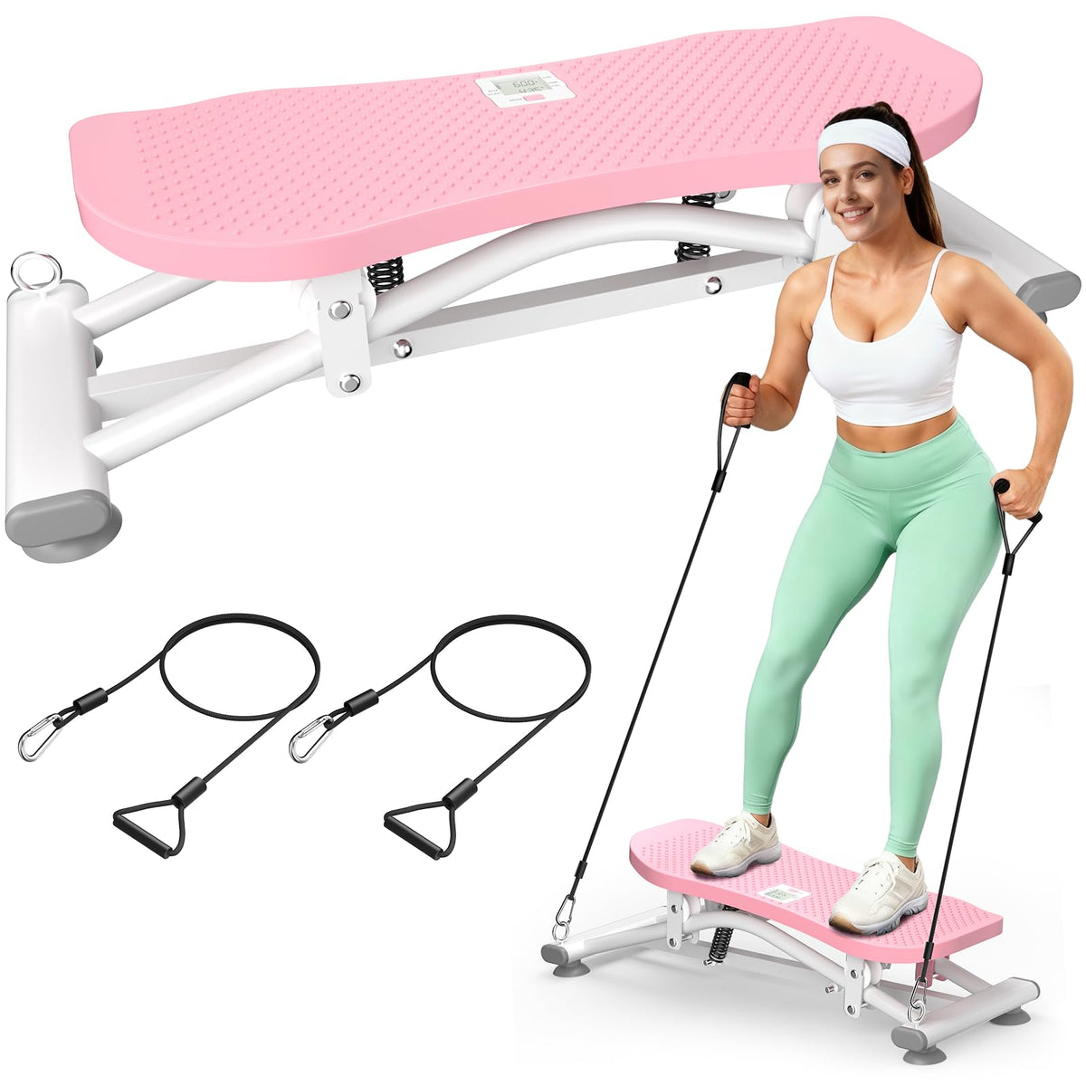 RoyalRcmtx Balance Board for Adults, Rocking Stepper with Resistance Bands, 300LBS Portable Wobble Board, Quiet Side to Side Ski Simulator Trainer Exercise Machine for Home Gym Core Workout