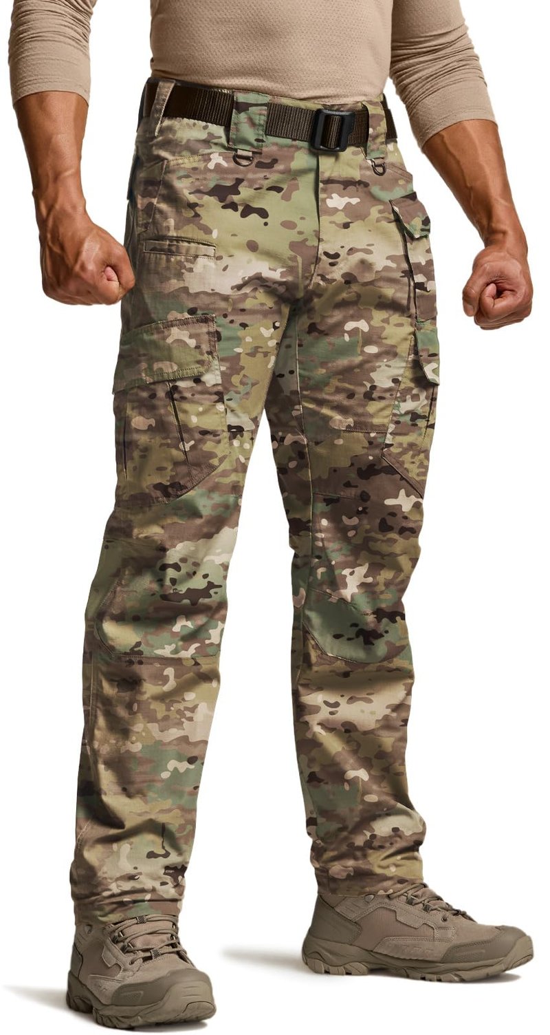 CQR Men's Tactical Pants, Water Resistant Ripstop Cargo Pants, Lightweight EDC Work Hiking Pants, Outdoor Apparel, Duratex Mag Pocket Utility Camo, 36W x 30L