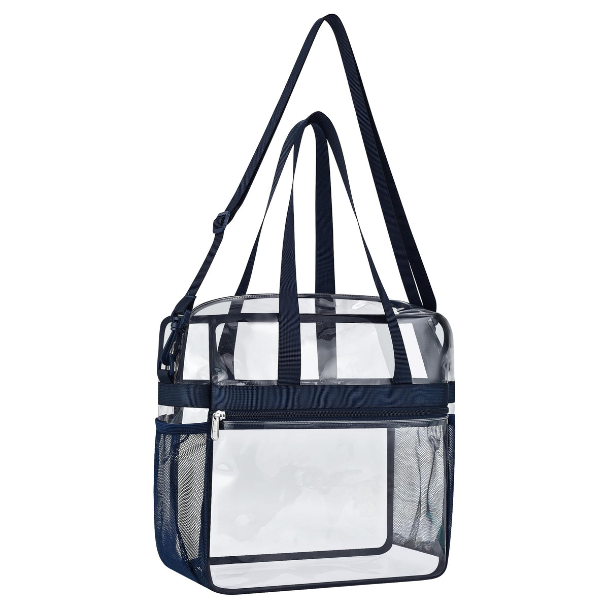 Paxiland Clear Bag for Stadium Events 12x6x12, Large Clear Tote Lunch Bag Stadium Approved with Reinforced Shoulder Straps for Concert Outfits and Festival, Transparent Handbag for Men - Navy