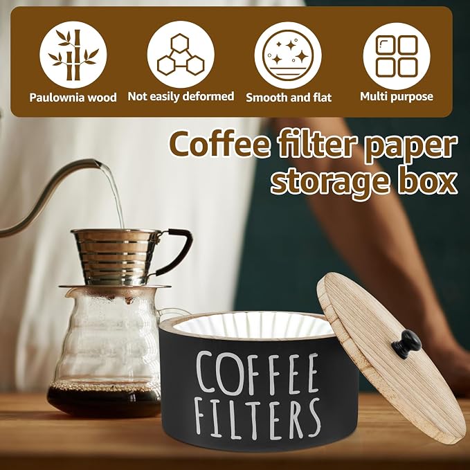 Coffee Filter Holder, Wooden Large Capacity Rustic Coffee Filter Storage Case
