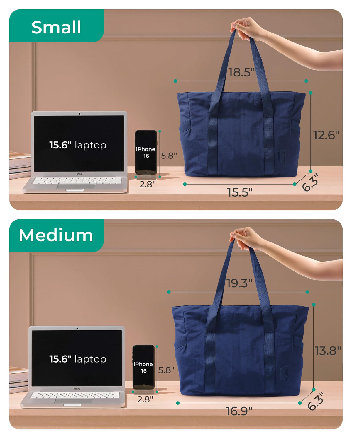 BAGSMART Tote Bag for Women with Zipper, Gym Tote with Compartments, Laptop Work Tote Nurse Dance Yoga Bag for Sport, Travel
