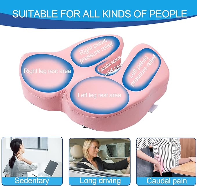 X Large Memory Foam Seat Cushion for Office Chair,for Back Support, Relief Sciatica & Tailbone Coccyx Pain Relief Cushion Pillow, for Long Sitting, for Car/Office Chair/Wheelchair (Pink)