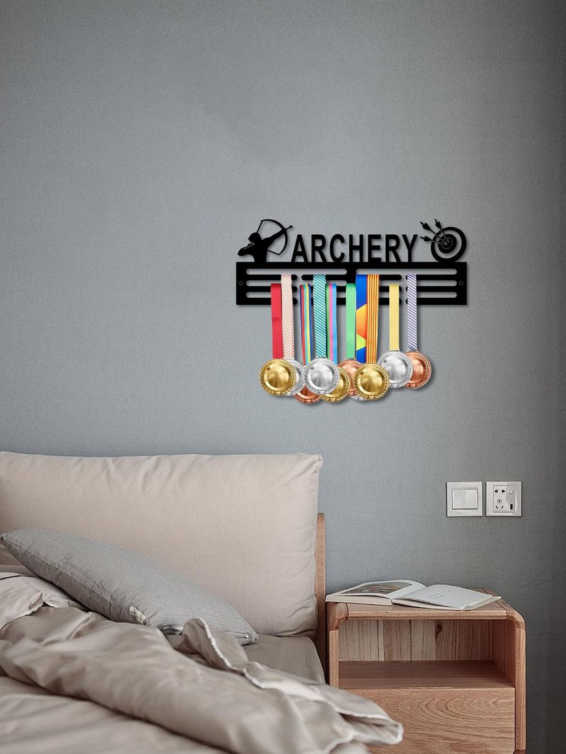 Resama Archery Metal Medal Hanger Rack, Black Iron Archer & Target Silhouette Sports Award Medal Display Holder, Wall Mount Medal Organizer for Archery Lovers Home Barn Garage Decor & Archers Gifts