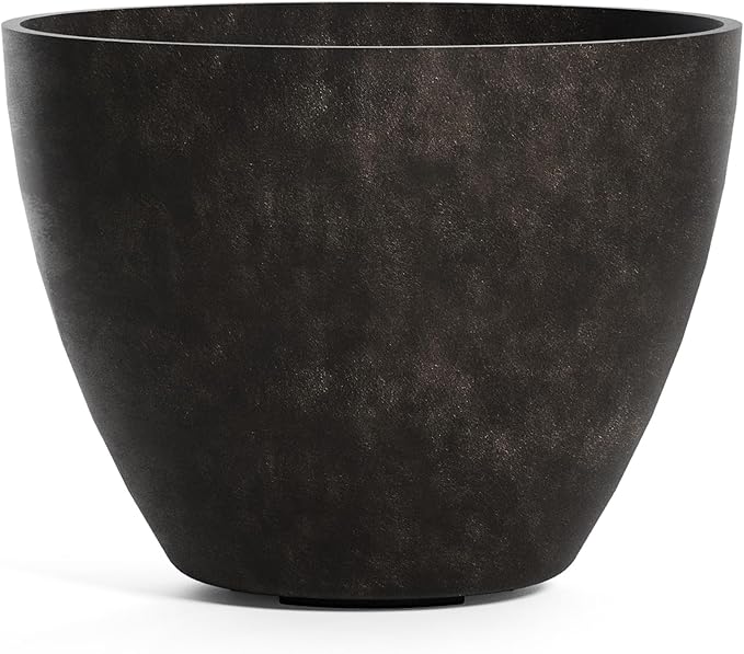 Lupo Tapered Planter – Brown Stone Finish – Fiberglass Indoor/Outdoor and Weather-Resistant Large Planter (37.4" D x 28.3" H Exterior, 35.8" D x 27.8" H Interior)