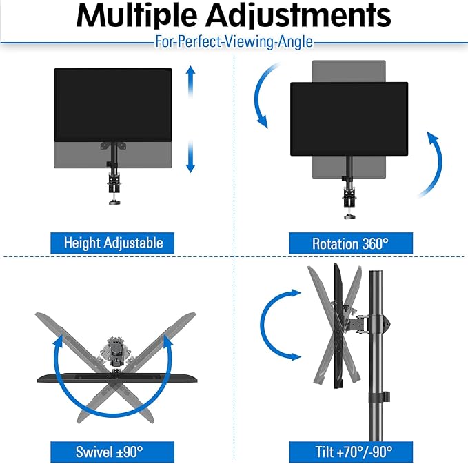 MOUNTUP Single Monitor Mount, Adjustable Monitor Stand for Max 32 Inch Flat Curved Computer Screen, Monitors Arm Desk Mount Fit VESA 75x75& 100x100, up to 17.6lbs, with C-Clamp and Grommet Base, Black