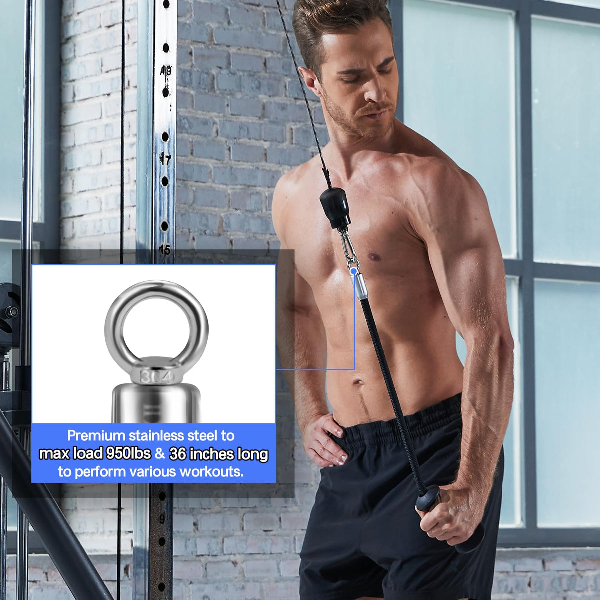 HXD-ERGO Ergonomic Tricep Rope of 2, Tricep Pull Down Attachment with Ergonomic Grip for Cable Machine - Single Arm Tricep Pull Down Cable Attachment for Gym（Black 2pcs）