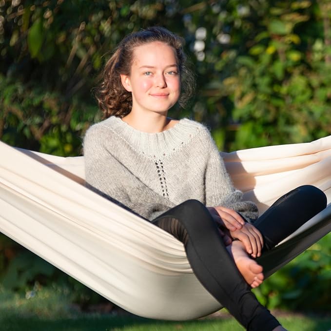 LA SIESTA® - Large Double Brisa Classic Hammock & Nautico Steel Stand - Weather & Tear Resistant Portable Hammock w/Stand - Balcony Porch Garden Outdoor Indoor Hammock - 2-Person Max 355 Lbs, Vanilla