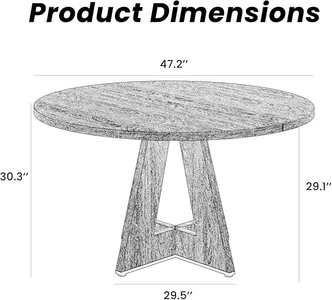 Farini 47" Round Dining Table for 4-6,Modern Kitchen Room Table with Wood Top & Sturdy Metal Base,Large Round Dinner Table for Dining Room,Walnut