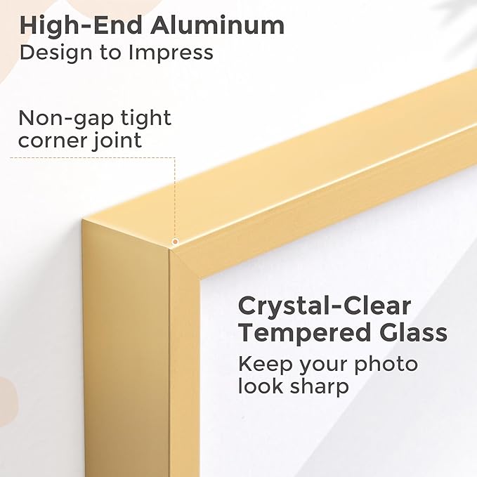 17x22 Metal Picture Frame - Gold Aluminum Picture Frames with Real Glass, Wall Mounting Horizontally or Vertically, Diploma, Certificates and Decor for Wall Gallery 22x17 Frame, Gold