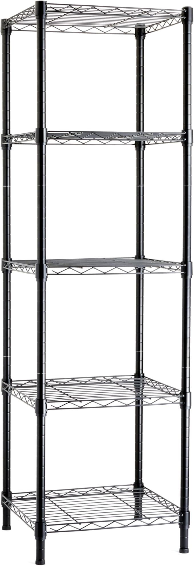 Amazon Basics 5-Shelf Tower Adjustable Storage Shelving Unit for Garage, Rust-Resistant Steel, 150 lbs Per Shelf, 16" W x 16" D x 54" H, Black