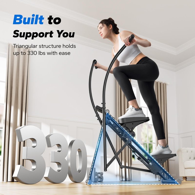 MERACH Stair Stepper, Hands & Feet Synchronized Stair Climber, Stairmaster for Full-Body Workout at Home, Compact Vertical Climber with Extended & Adjustable Pedals, Deep & Black