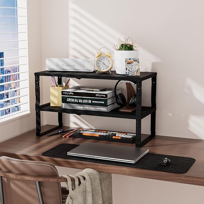 Adjustable Metal Shelving Unit, Stackable & Expendable Storage Rack for Home/Office/Kitchen, Space-Saving，Sturdy&Durable，Easy Assembly（1PACK/Medium/Black