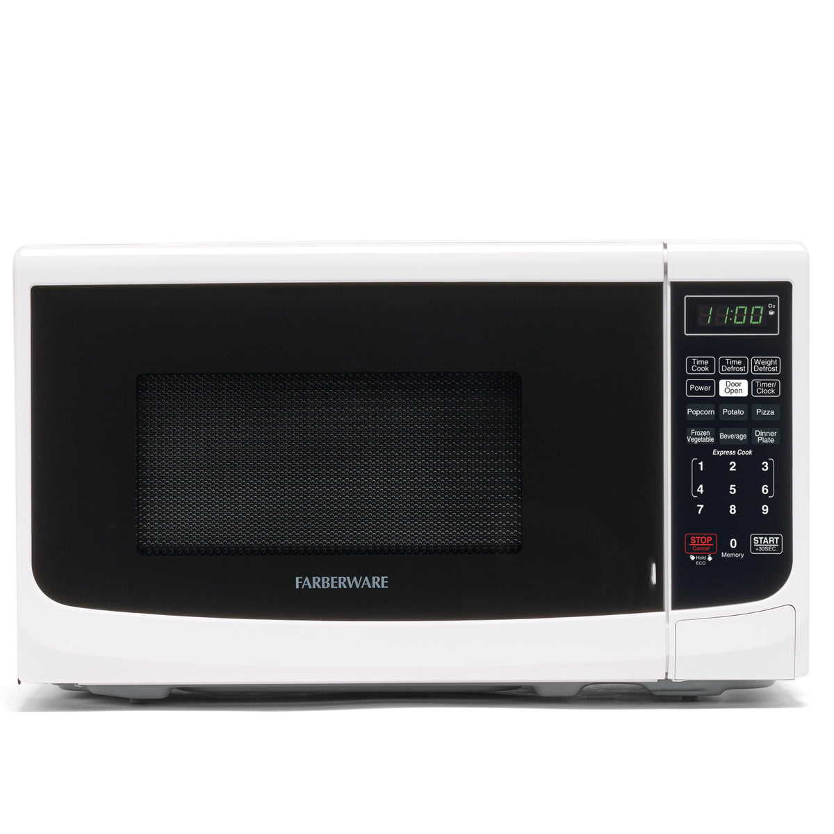 Farberware 0.7 Cu. Ft. Countertop Microwave Oven – 700 Watts Power, Auto Cook Settings, Defrost, Easy Clean and Child Safety Lock - White