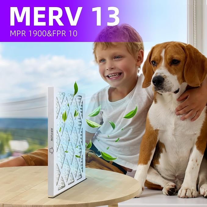 20x25x1 MERV 13 Pleated Air Filter MPR 1900 & FPR 10, Furnace Air Filters