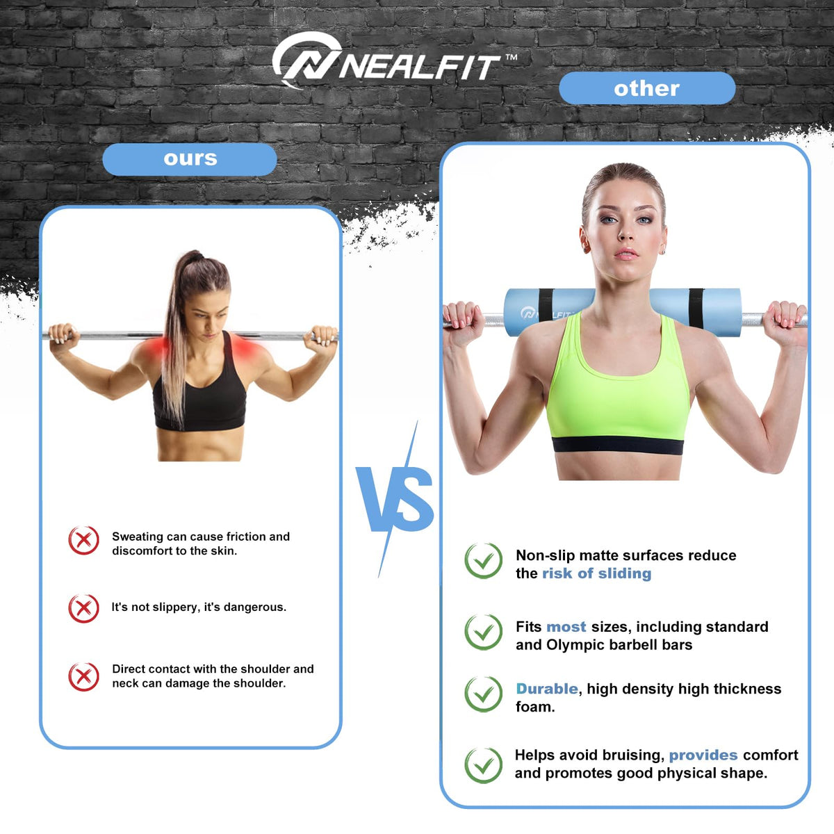 NEALFIT Barbell Pad Squat Pad for Squats—Squat Bar Pad—Great for Weightlifting,Lunges and Hip Thrusts—Foam Sponge Pad—Fit Standard and Olympic Bars Perfectly (Light Blue)