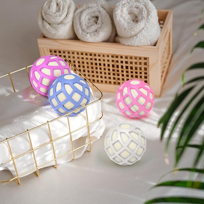 Dryer Balls – Patented Silicone Guard, Natural Wool Core, Super Anti-Tangle & Saves Drying Time, Reduces Static & Noise, Natural Fabric Softener, XL 3" (Pink Light Blue, Pack of 4)